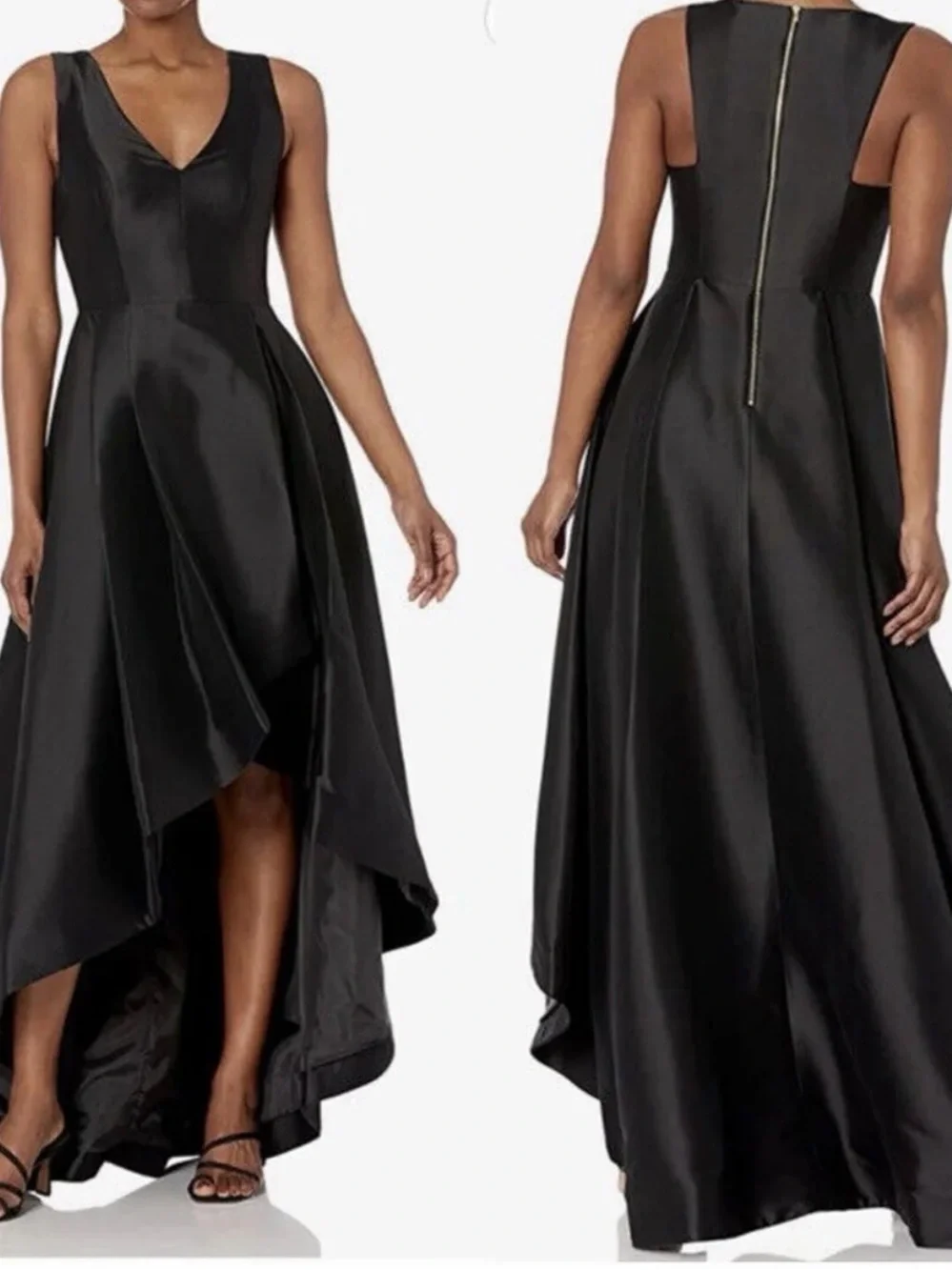 Calvin Klein Black High-Low Satin Gown